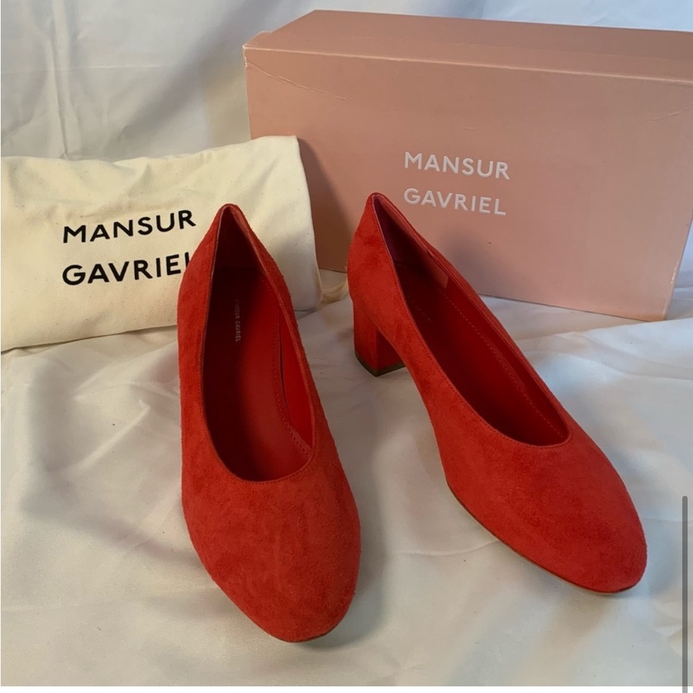 Mansur Gavriel Red Suede Ballerina Pumps